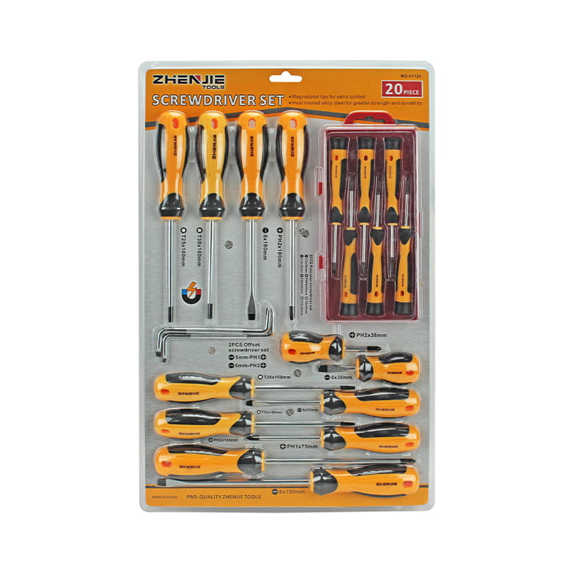 20 adet Çift Blister Ambalaj Oluklu Phillips ve Torx Tornavida Seti