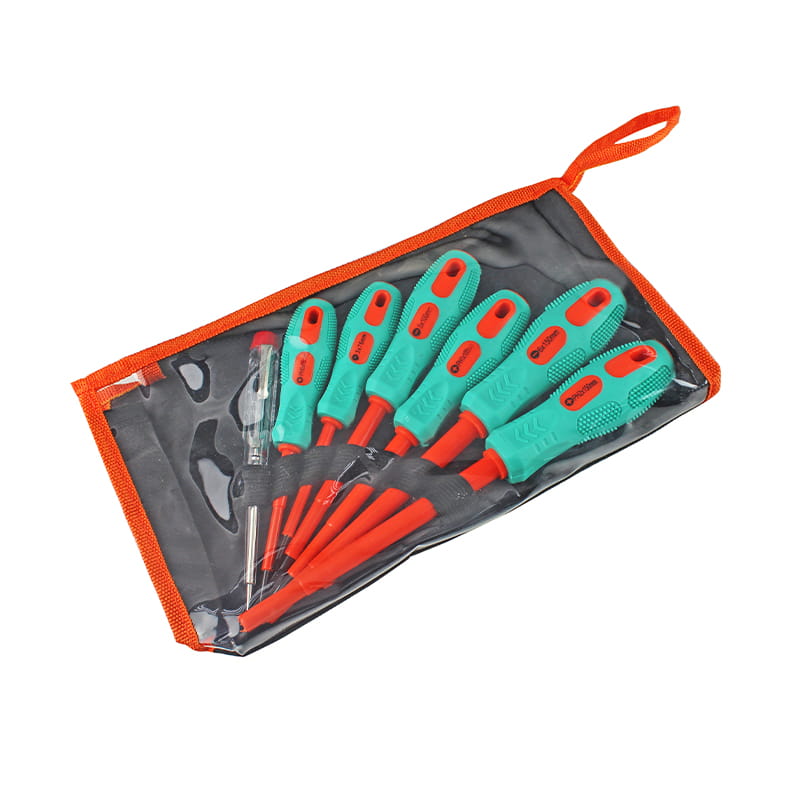 7 adet #0x75-#1x100-#2x150mm Oluklu ve Phillips Yalıtımlı Tornavida Seti